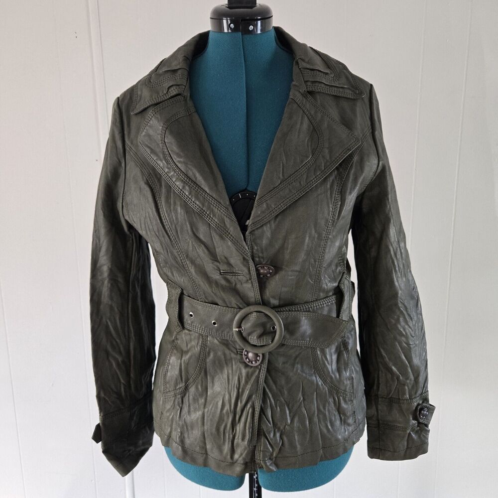 Ashley 26 International Womens L‎ (Runs Small) Olive Green Polyurethane Jacket
